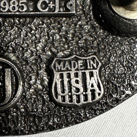 Vintage Belt Buckle Eagle in Flight Mountains River Tree By C&J in USA 1985 2.5" - Picture 8 of 16